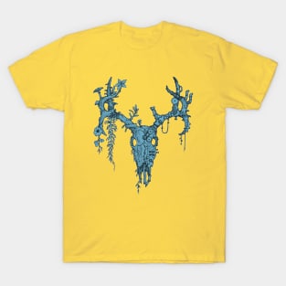 Deer Skull Steampunk Design (Blue) T-Shirt